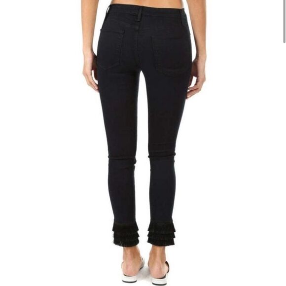 Frame Denim | Byxbee Dark Wash Le High Skinny Jeans with Tiered Fringe- Size 28 - Picture 5 of 14